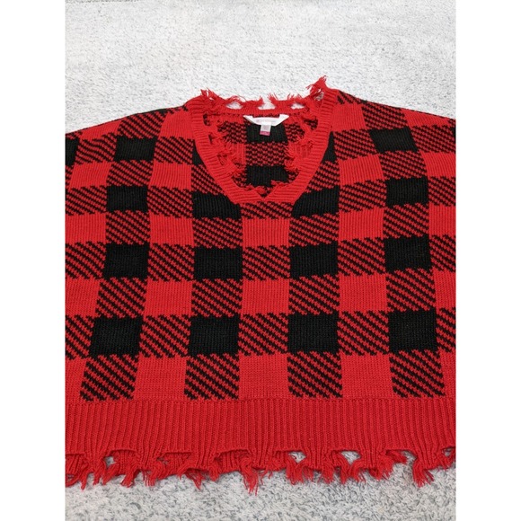 No Boundaries Plaid Cropped Red Black Grunge Punk Y2K Whimsigoth Womens Large - Picture 3 of 15